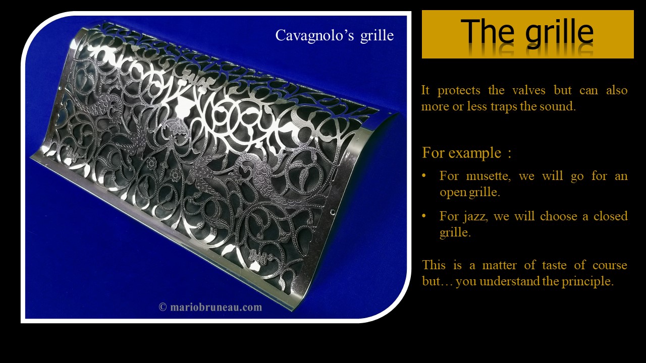 The delicate grille of the Cavagnolo chromatic accordions